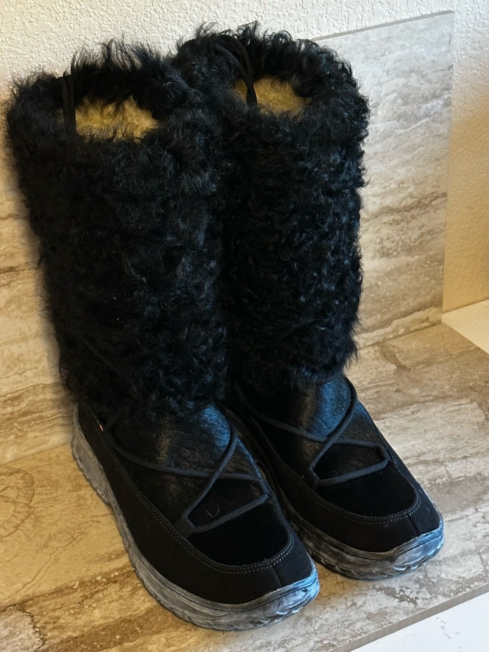 Pajar Black Faux Fur Shearling Winter Rain Boots for Women